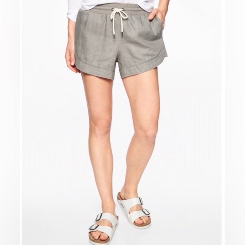 Athleta Beachside Bali Linen Cotton Gray Athletic Shorts 3inch Inseam Women’s 4